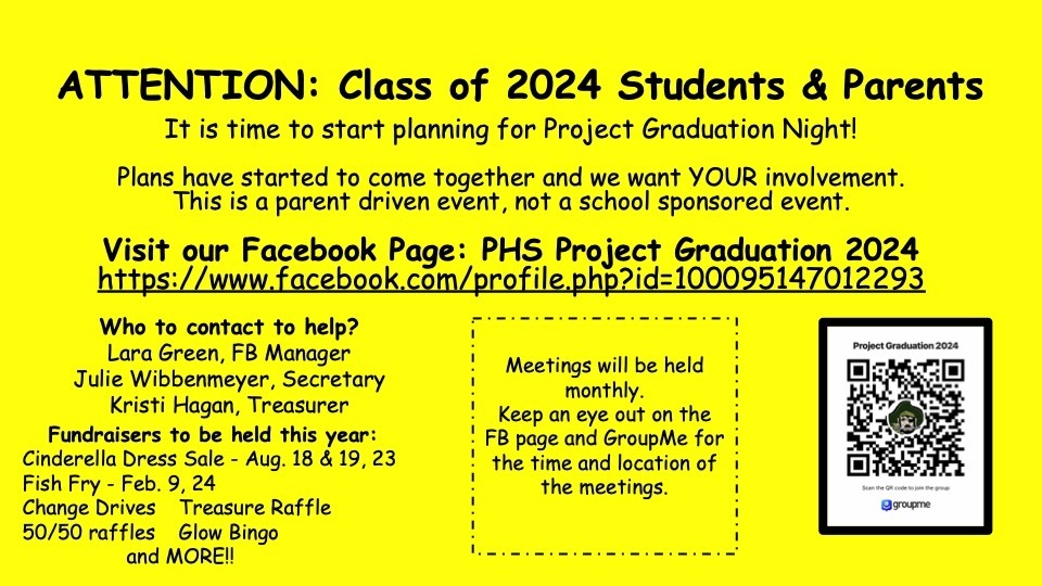 Senior Parents Stay in touch with Project Graduation Class of 2024