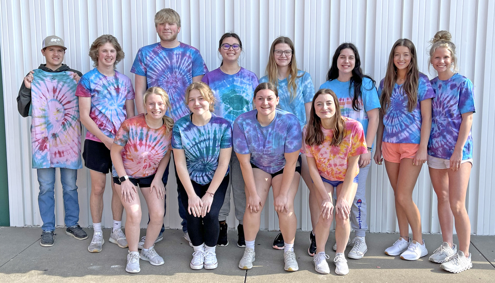 A group of PHS students with the tie-dye shirts they made