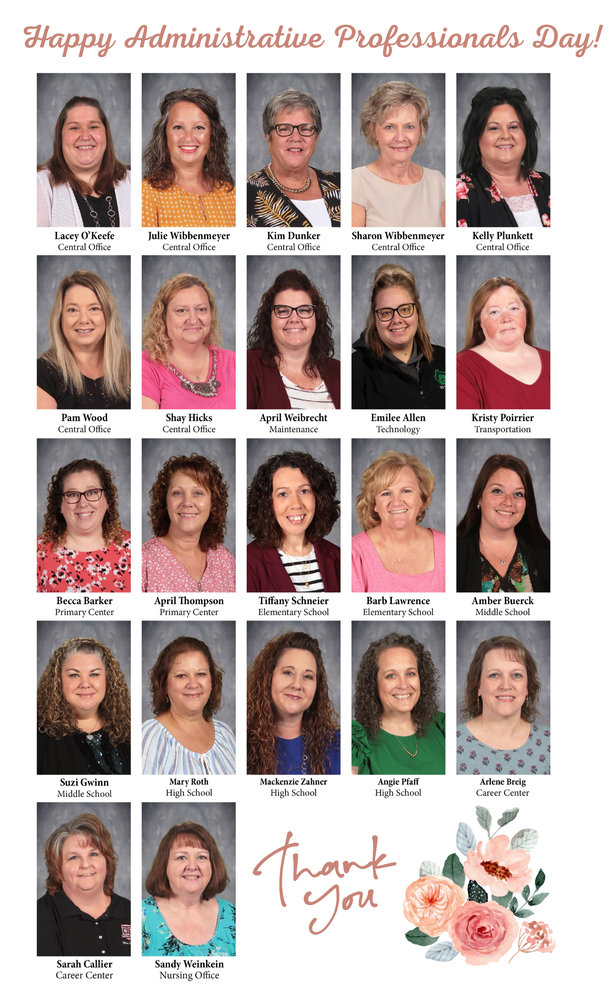 Photos of the district's administrative assistants and secretaries