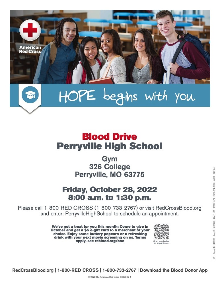 PHS will host a blood drive at the gym from 8 am to 1:30 pm Oct. 28