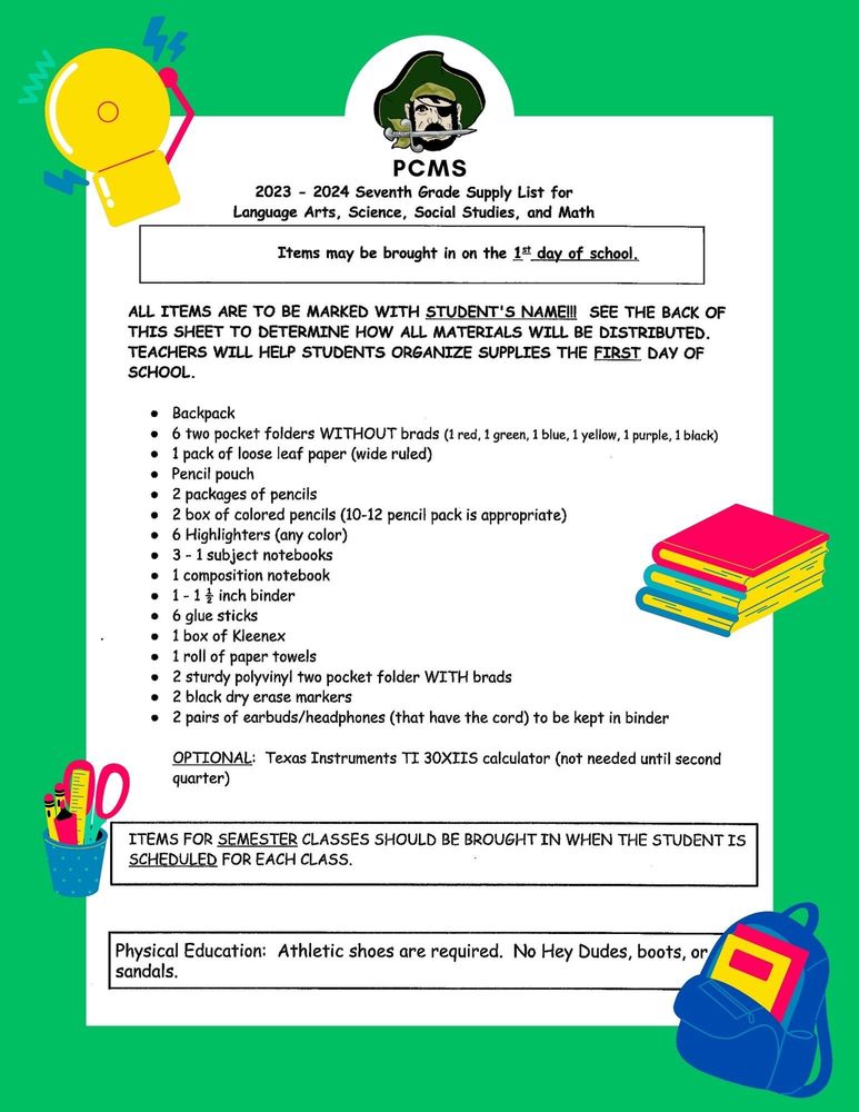 7th Grade Supply List Perry County Middle School