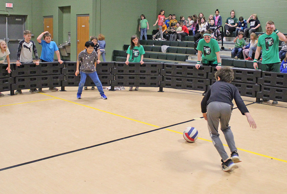 Students playing gaga ball at PES