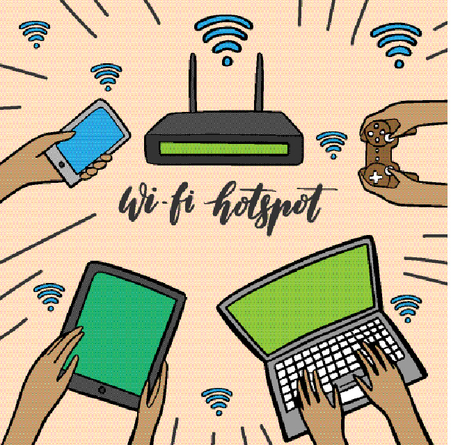 image of devices with words WI FI HOTSPOT